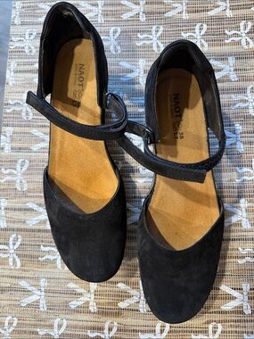 Naot Black Mary Jane Suede Flats with Velcro Strap